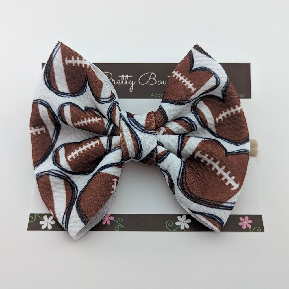 5" Football Baby Headband & Bow Bullet Fabric Nylon Headband Sport Baby Gift